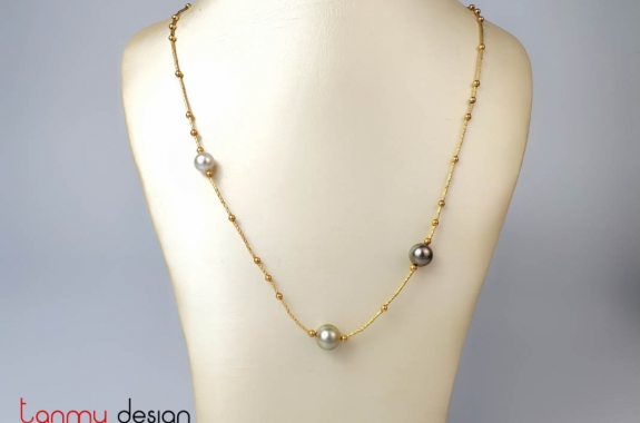  18k gold- bar necklace mixed 6 southsea pearls